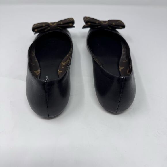 LOUIS VUITTON Popi Brown Leather Ballet Flats with Monogram Bow Size 36 US 6